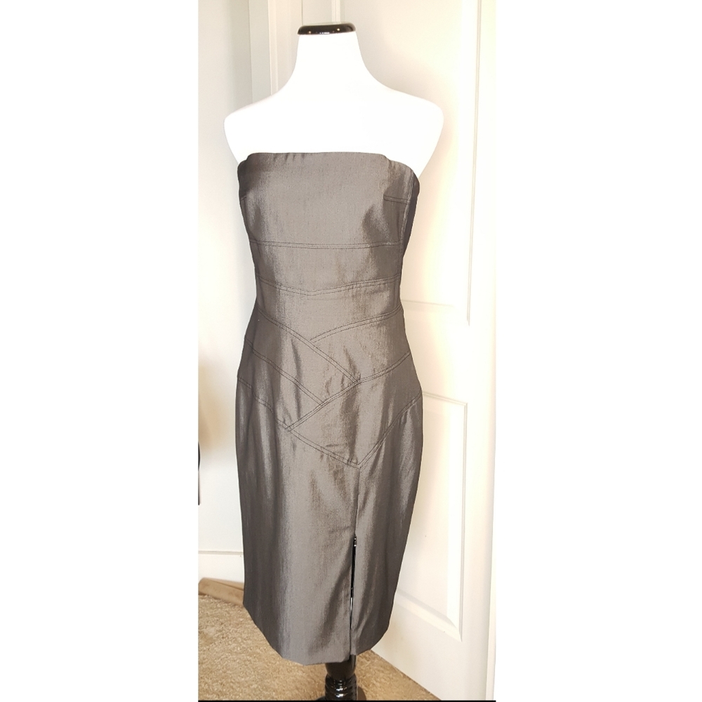 Bebe Grey/Black Metallic Look Strapless Mini